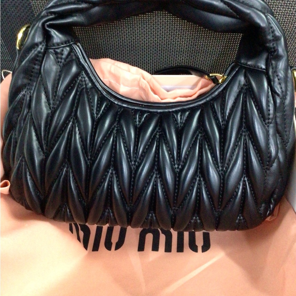 Miu Miu Black Matelassé Leather Hobo Bag with Crossbody Strap - Picture 4 of 8